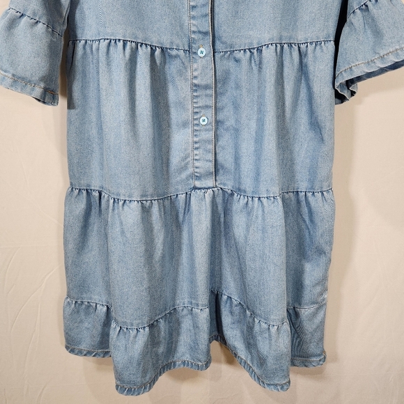 Blue Tiered Ruffled Mini Sundress with Mandarin Collar - Picture 5 of 9